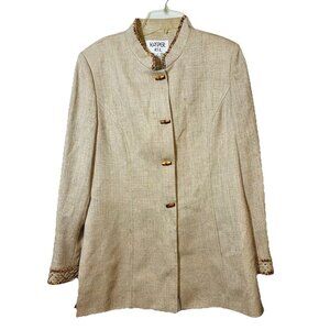 Kasper A.S.L. Blazer Jacket Tan Wood Beads Toggle Closure StandUp Neckline Sz 12